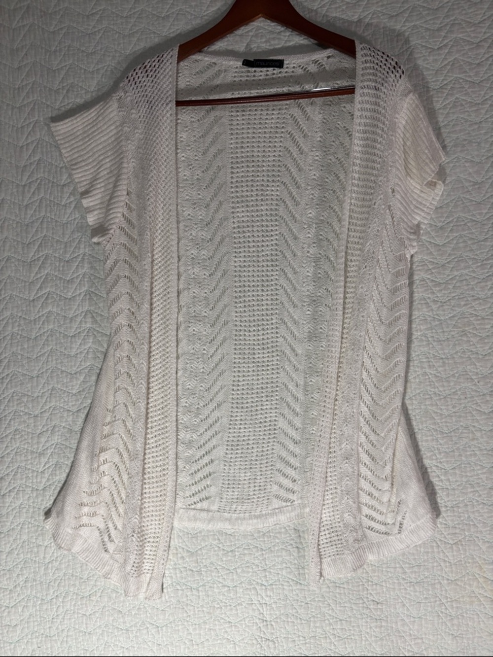 Maurices Open-Front Short-Sleeve Knit Cardigan in Off-White